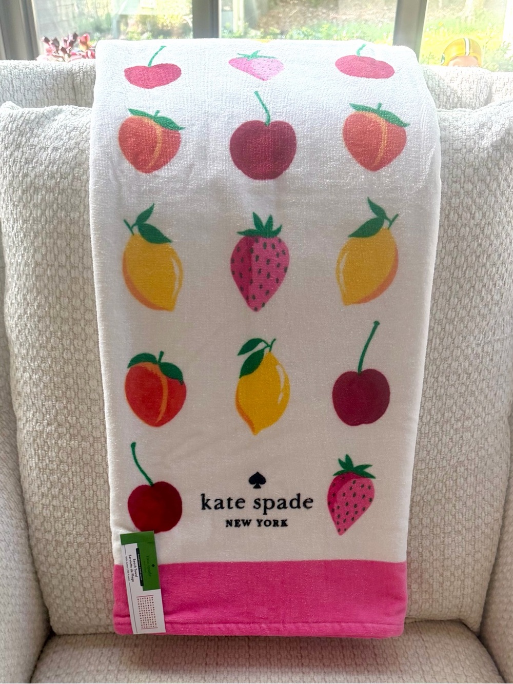 Kate Spade Fruit Print Oversized Beach Towel 36x72 Cherry Lemon Peach Strawberry